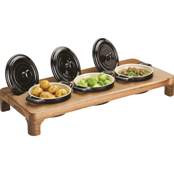 Acacia Presentation Stand to hold 3 Serving Dishes 16.5 x 7" (42 x 18cm)